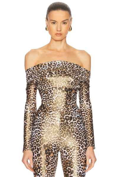 Alexandre Vauthier Panther Bodysuit in Tan