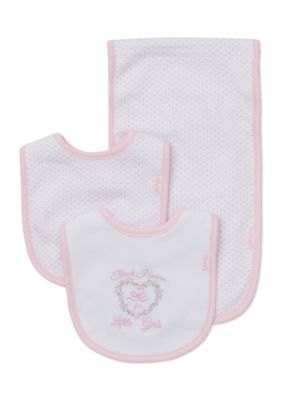 Little Me 3-Piece Thank Heaven for Little Girls Bibs and Burp Cloth Set, Pink