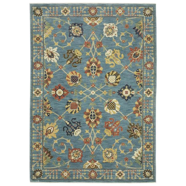 Fleetwood Blue/Multi-Colored 8 ft. x 11 ft. Oriental Floral Polypropylene Fringe Edge Indoor Area Rug