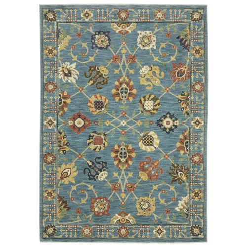 Fleetwood Blue/Multi-Colored 8 ft. x 11 ft. Oriental Floral Polypropylene Fringe Edge Indoor Area Rug