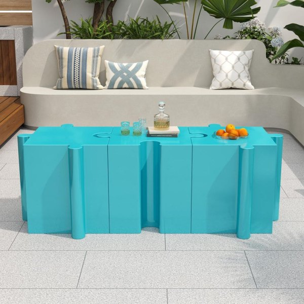Bblythe Modular Puzzle 3-Piece Indoor/Outdoor Light Blue Concrete MGO Patio Side Table Set, Interlocking Design