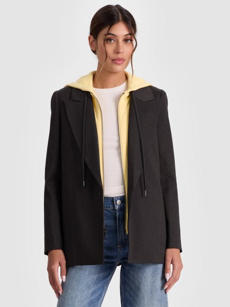 alice olivia JORDAN BLAZER WITH REMOVABLE HOODIE