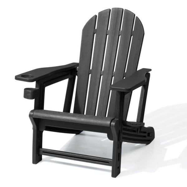 Outdoor Adirondack Chair Quick Clip-On Installation Cup Holder Waterproof HDPE Adirondack Chair in Solid Black (1-Pack)