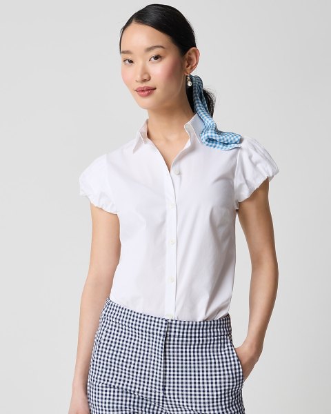 Puff-sleeve button-up top