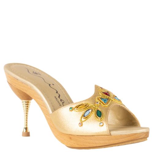Womens Delight Gold Slip On Flat-Shoe Platform Sandals | Nina Shoes