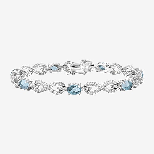 Womens Genuine Blue Aquamarine Sterling Silver 7.5 Inch Tennis Bracelet, One Size, Aquamarine
