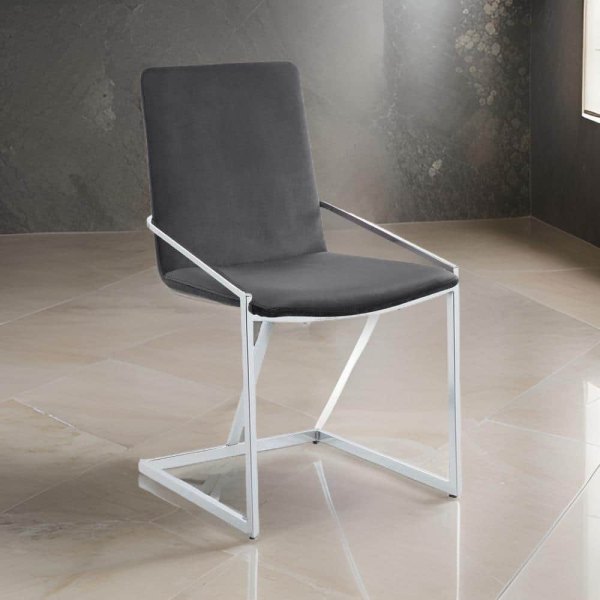 Gray and Chrome Velvet Metal Frame Dining Chair (Set of 2)