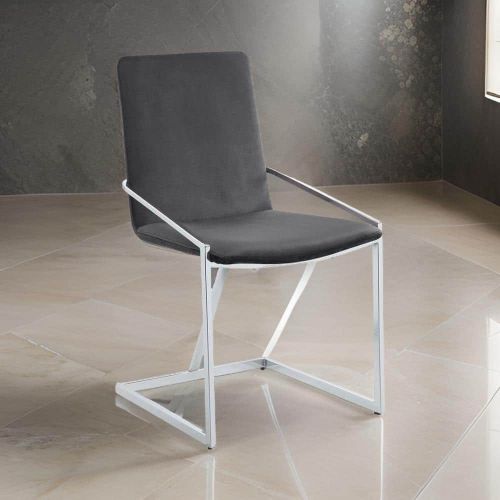 Gray and Chrome Velvet Metal Frame Dining Chair (Set of 2)