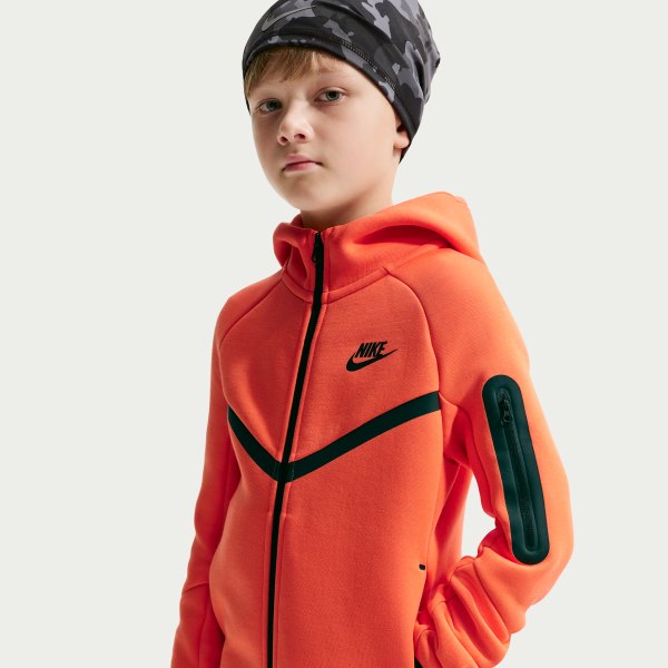Nike Sportswear Tech Fleece Big Kids Full-Zip Hoodie in Orange | HV5867-842