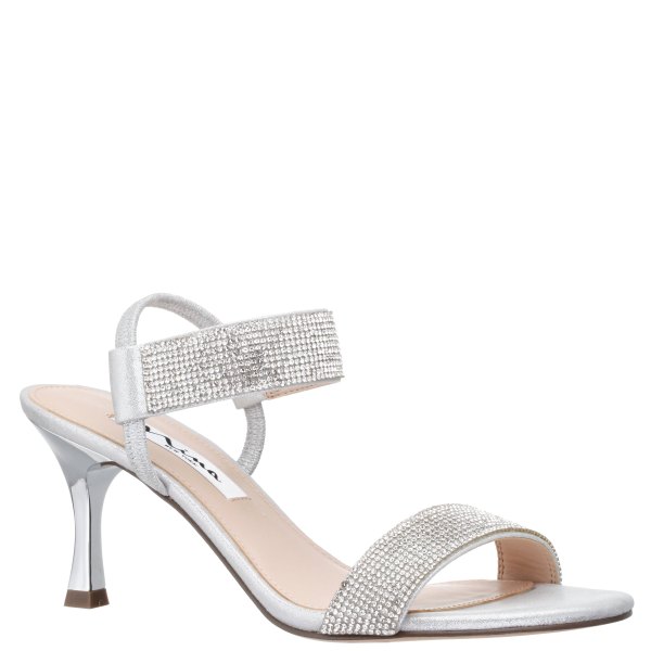Womens Silver Metallic Suedette Mid-Heel Sandal | Nina Shoes