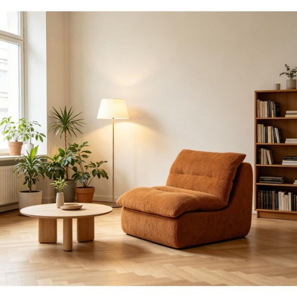 31.1 in. Track Armless Chenille Curved Upholstered Sofa with Cushioned Seat in Orange