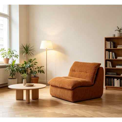 31.1 in. Track Armless Chenille Curved Upholstered Sofa with Cushioned Seat in Orange