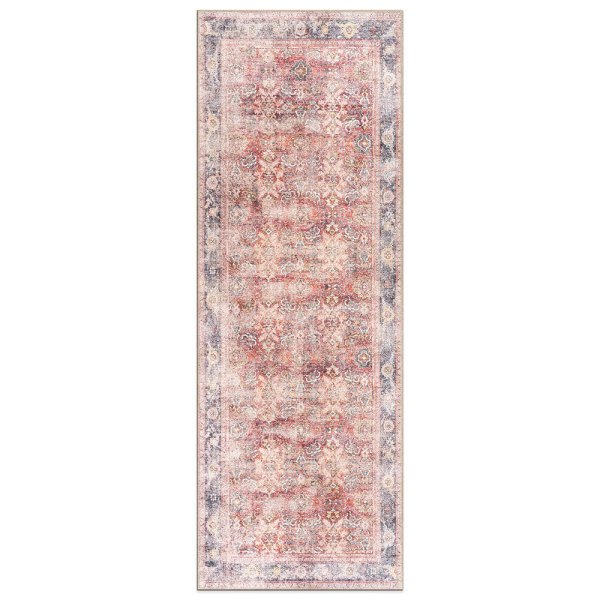 Amber Red 2 ft. 6 in. x 10 ft. Vintage Bordered Machine Washable Non Slip Runner Rug