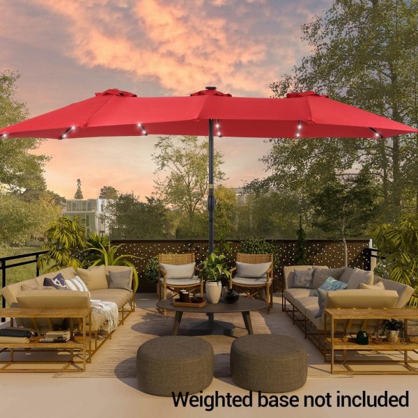15 ft. x 9 ft. LED Outdoor Double-Sided Umbrella Market Patio Umbrella in Chili Red