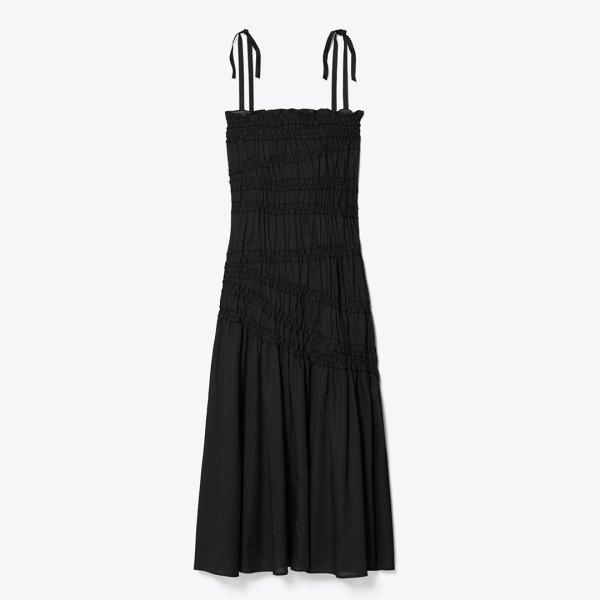 Tory Burch Shoulder Tie Smocked Cotton Dress