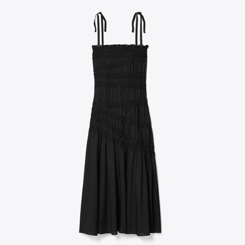 Tory Burch Shoulder Tie Smocked Cotton Dress