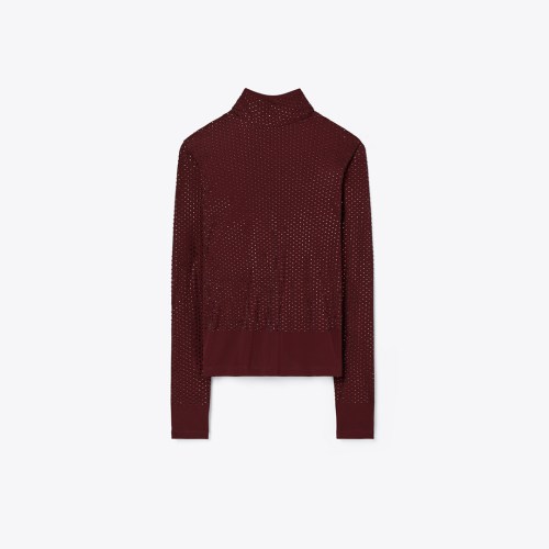 Tory Burch Embellished Viscose Jersey Turtleneck