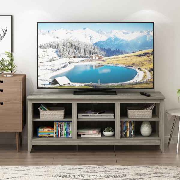 Jensen 60 TV Stand with Shelves, French Oak Gray