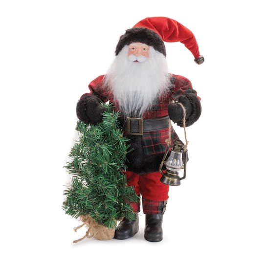 Melrose 18.5 Plaid Santa Figurine with Tree & Lantern | Michaels