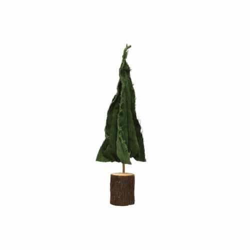 Hello Honey Green Raw-Edged Corduroy Tree with Wood Slice Base | 6 x 6 x 17.75 | Michaels