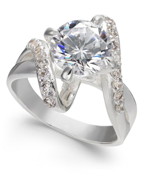 Charter Club Crystal Stone Bypass Ring in Fine Silver Plate, Created for Macys - Silver/Crystal