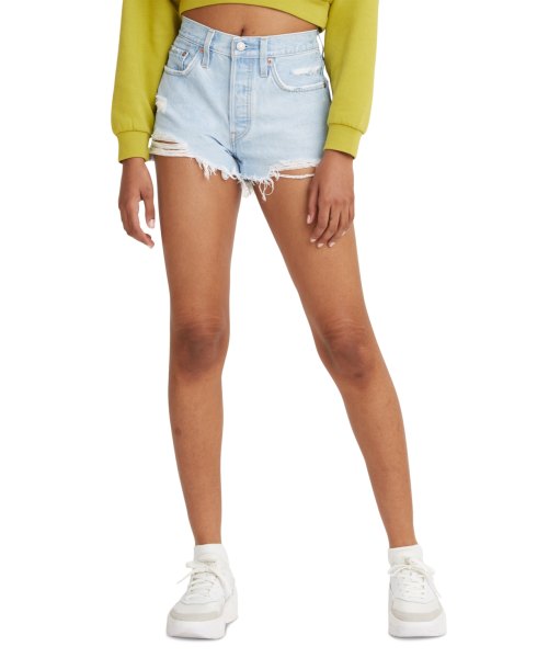Levis Womens 501 Button Fly High-Rise Denim Shorts