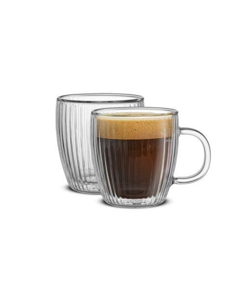 JoyJolt Fluted Glass 5.4oz Espresso Mugs, Set of 2 - Clear