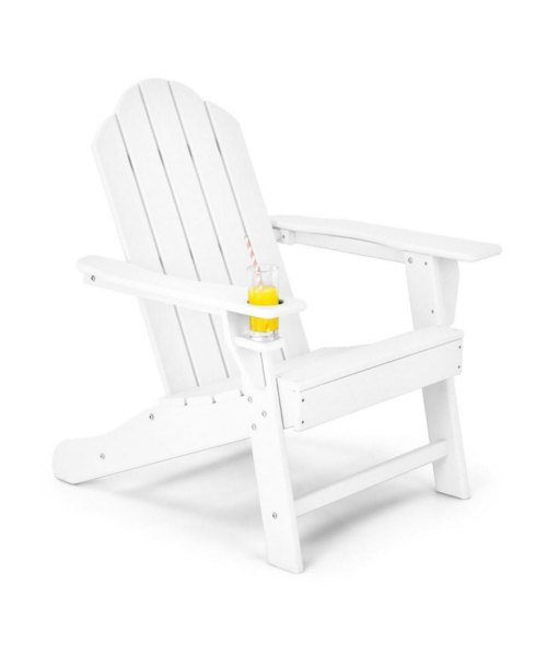 Vebreda Outdoor Adirondack Chair with Built-in Cup Holder for Backyard Porch - White