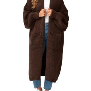 Oversized Long Cardigan Open Front Coatigan with Pockets