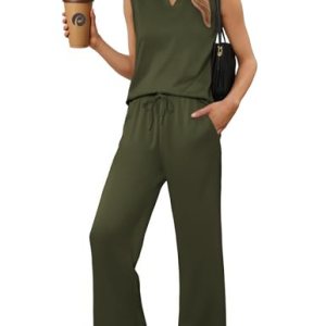 Sleeveless Matching Lounge Set Wide Leg