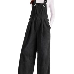 Wide Leg Denim Overalls Cropped Adjustable