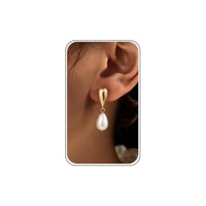 Pearl Drop Earrings for Women 14K Gold Plated