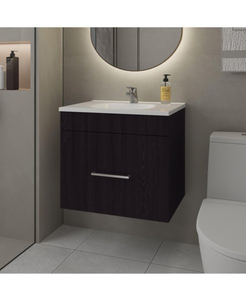 Story Floating Bathroom Vanity Set with Sink, One Drawer Wengue - Wenge