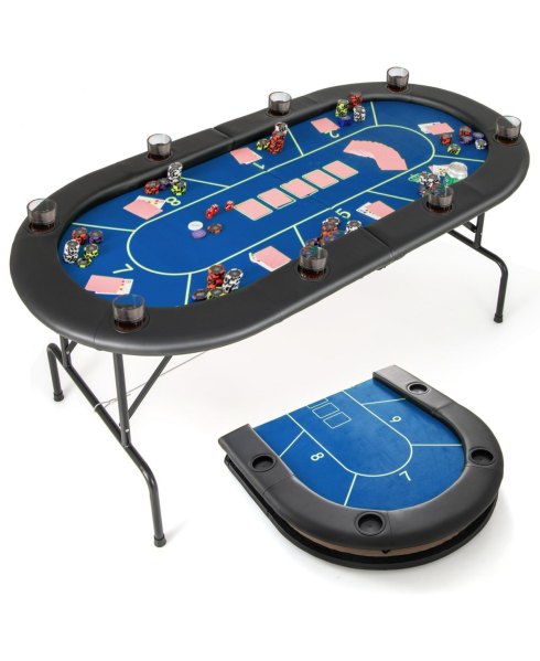 Sugift 72 x 36 x 30.5 Inch Foldable Poker Table with 8 Cup Holders - Navy