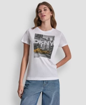 Dkny Jeans Womens Rhinestone Taxi Photoreal T Shirt