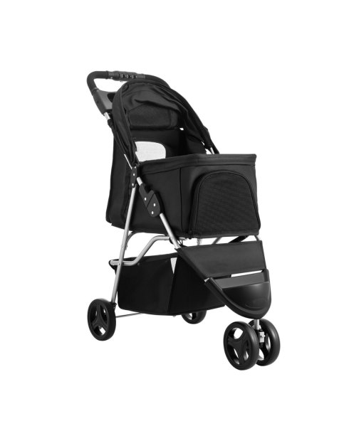 Sugift Pet Stroller 35 Lb Foldable 3-Wheel Dog Stroller with Cup Holders - Black