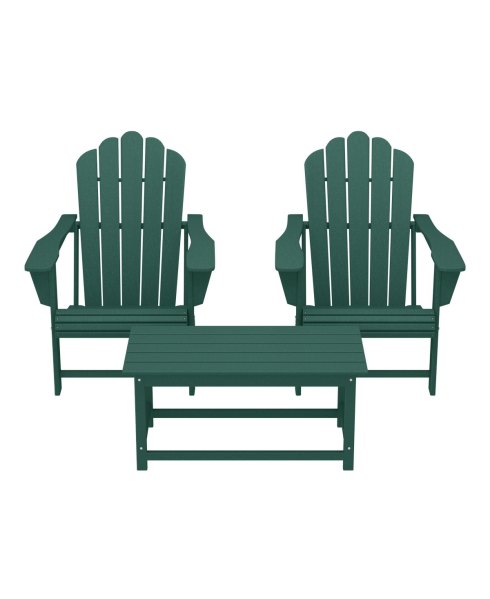 WestinTrends 3-Piece Adirondack Chairs with Cup Holders and Coffee Table Set - Dark green