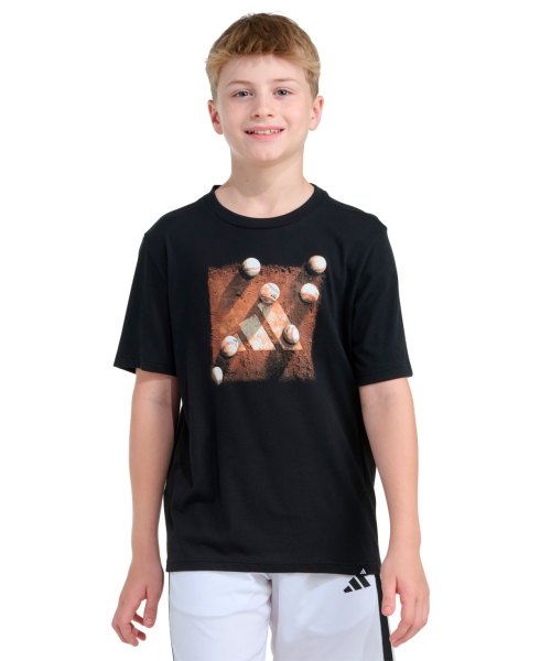 adidas Boys 8-20 Short-Sleeve 3-Bar Baseball Plate T-Shirt - Black