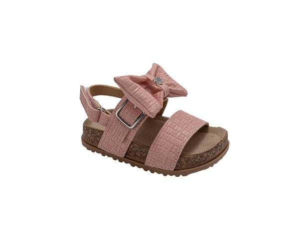 Pixie Bloom Little Girls Sandals – Cute Footbed Sandals and Flat Summer Shoes with Puffy Bow - Light pink