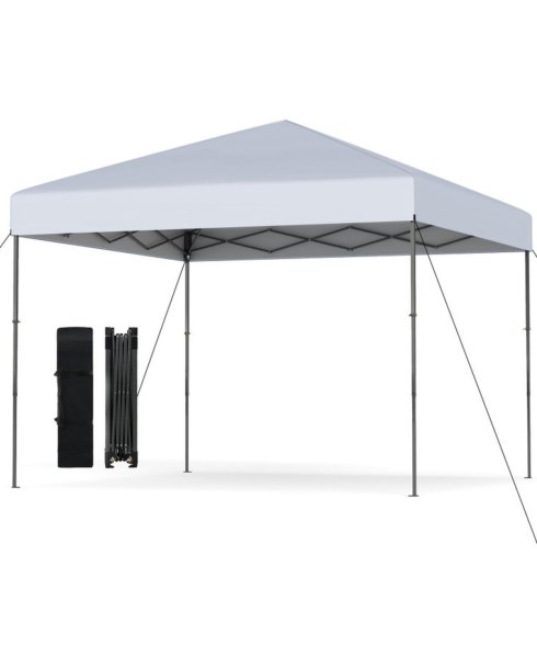 Gouun 10 x 10 ft Pop Up Canopy Tent with Carrying Bag Eight Stakes and Wind Ropes - White