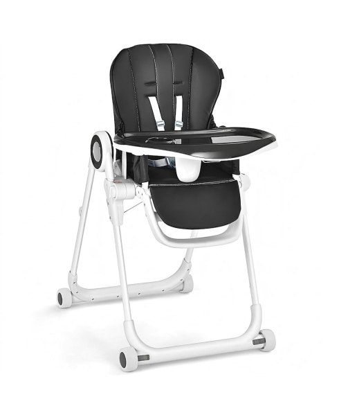Gouun Baby Foldable High Chair with 4 Lockable Wheels and Double Tray - Midnight black