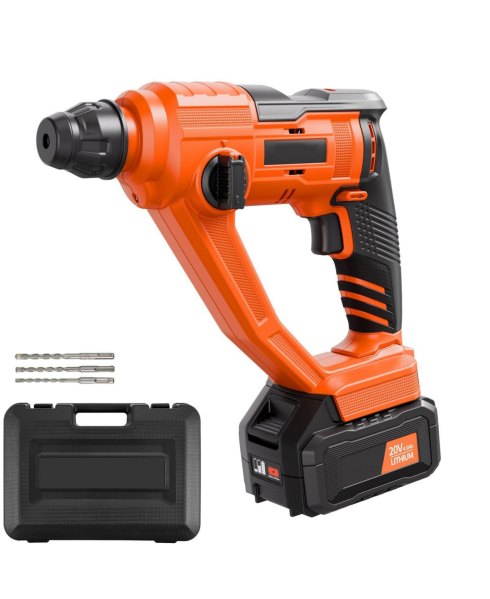 Mecale 20V Cordless Sds-Plus Rotary Hammer Drill, Capacity, 2 Functions, 1000 Rpm, 5100 Bpm, Battery & Charger Included - Orange