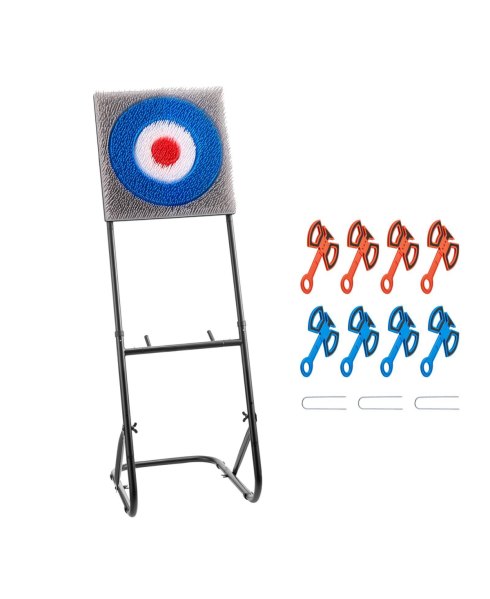 Sevorley Axe Throwing Game Set, Bristle Target with 8 Axes and Foldable Steel Stand - Multicolor target with black stand
