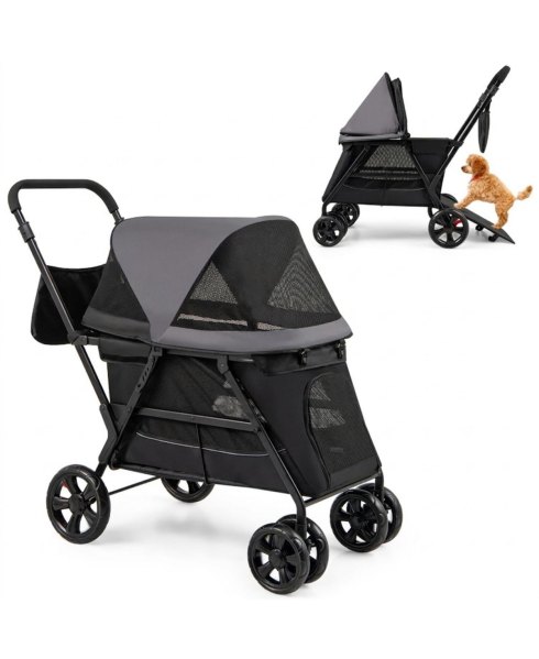 Sugift Pet Stroller for Medium Small Senior Dogs with Dual Entry and 8.5in Low Entry Ramp - Black