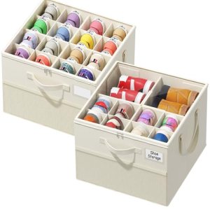 Plus Size 2-Pack Shoe Organizer for Closet, Foldable Shoe Storage Box