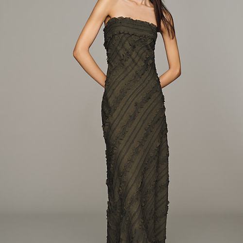 Strapless Textured Column Midi Dress