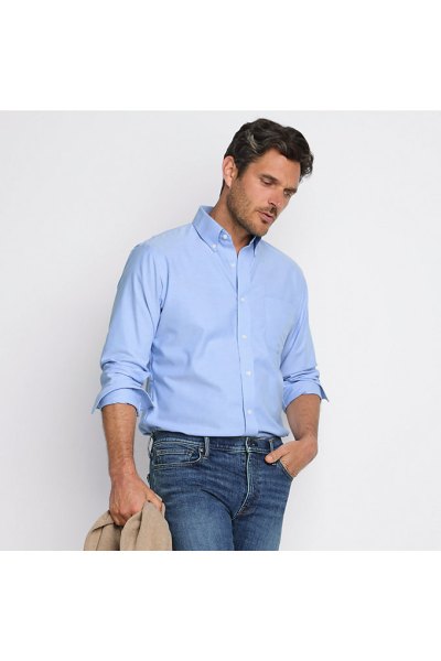 No Iron Supima Cotton Dress Shirt Lands End Blue 17 34