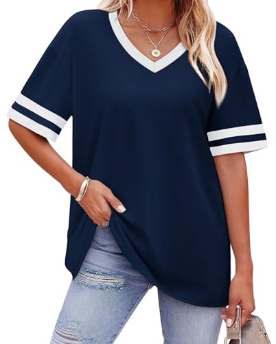 Oversized T-shirts Striped Short Sleeve