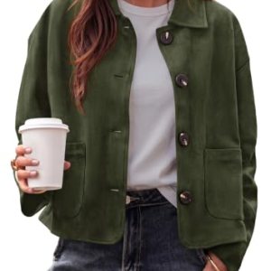 Faux Suede Casual Cropped Fall Jacket for Women Trendy