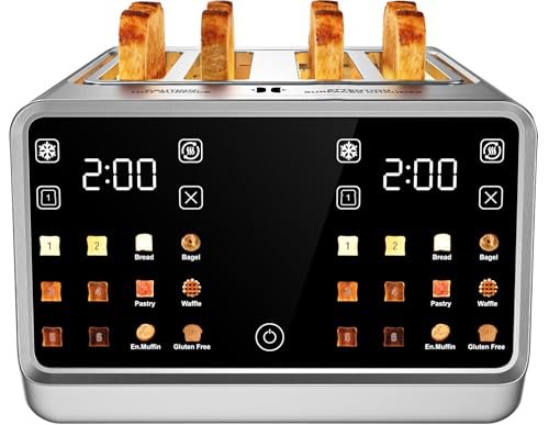 Toaster 4 Slice, Touchscreen 1800W Wide Slot Stainless Steel